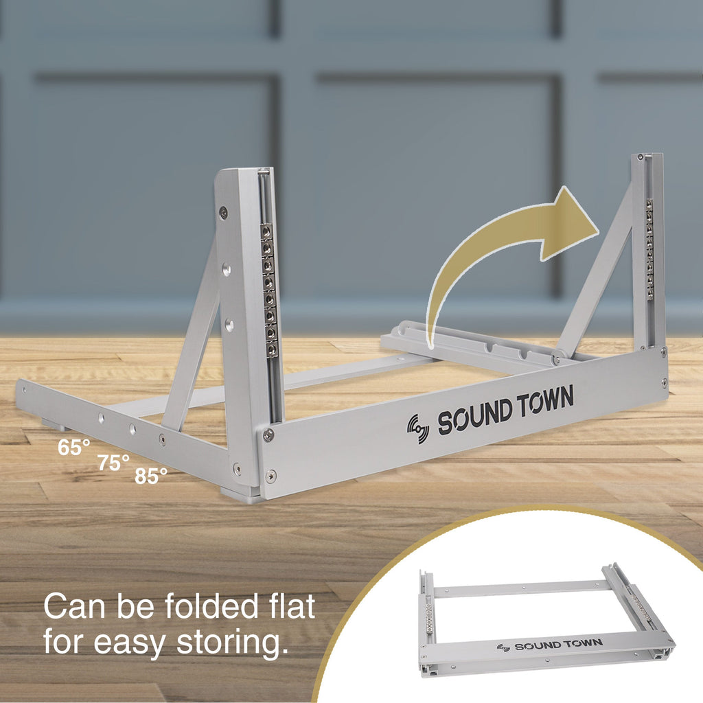 Sound Town 2PF-4A-R | REFURBISHED: 4U Aluminum 2-Post Desktop Open-Frame Rack for PA, Audio/Video, Network Switches, Routers, Patch Panels, Angle Adjustable - Foldable for Easy Storage