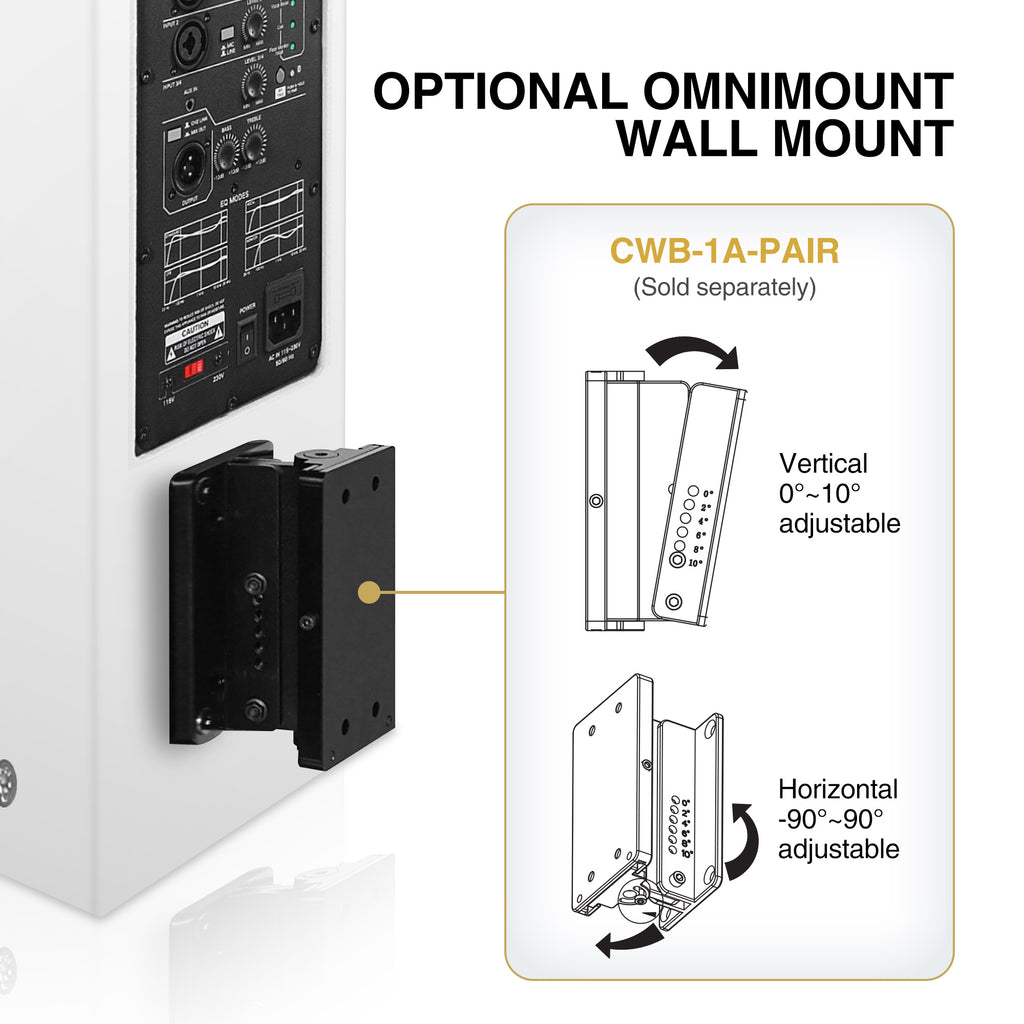 Sound Town CARPO-K3WPW | Powered Wall-Mount Column Line Array Speaker w/ 2x5" Woofers, Dual Compression Drivers, Class-D amp, TWS, Birch Plywood, White -  Optional Omnimount Wall Mount