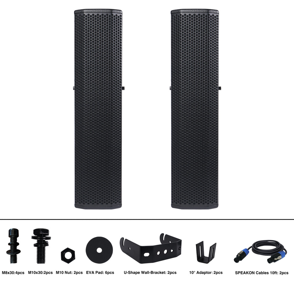 Sound Town CARPO-M12V5 | CARPO Series Pair of Passive Wall-Mount Column Mini Line Array Speakers with 4 x 5” Woofers, Black for Live Event, Church, Conference, Lounge, Installation - Package Contents, Included Accessories