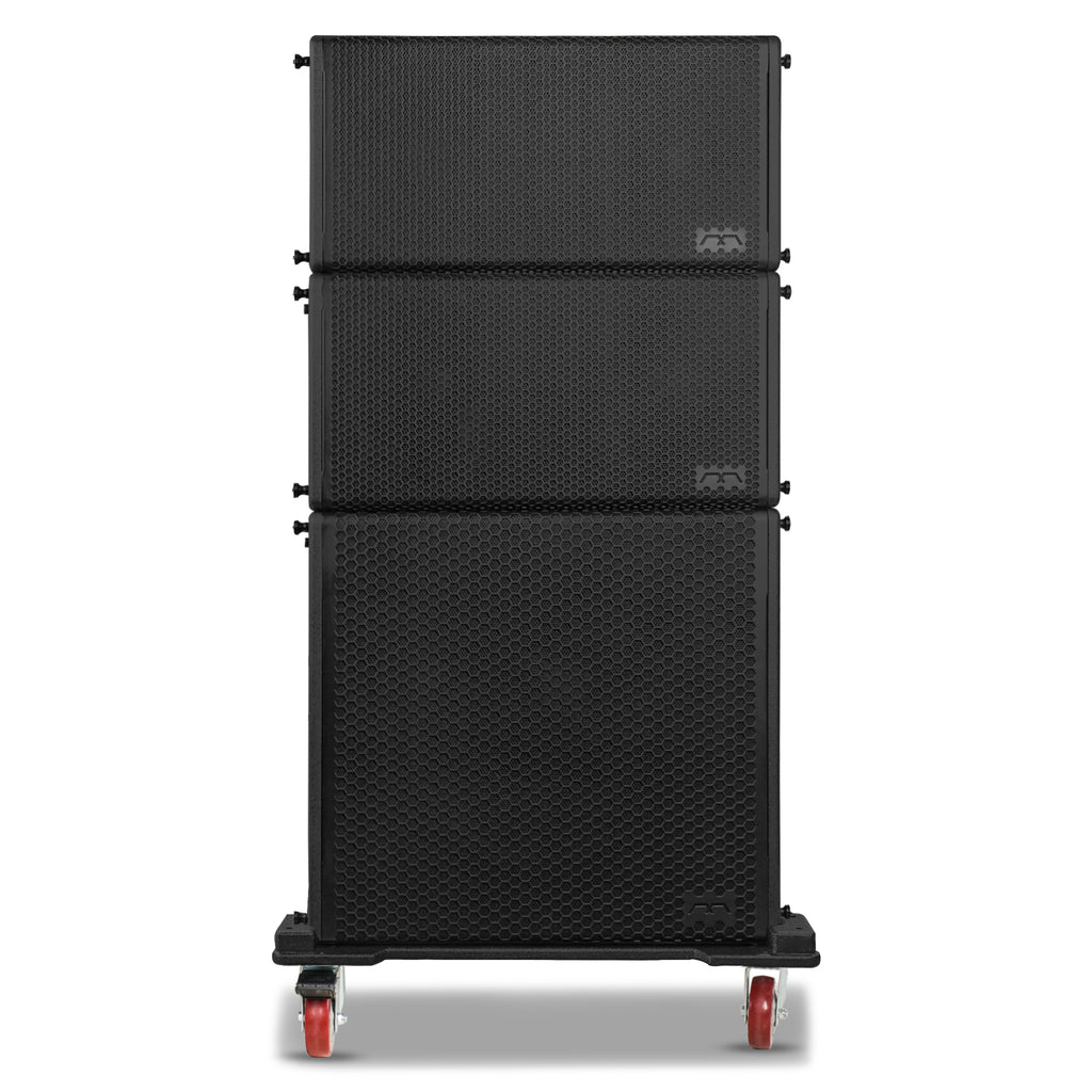 Sound Town FL-21S212X2S | Passive Line Array Speaker Set with One 21-inch Subwoofer, Two Dual 12-inch Line Array Speakers, One Stacking Frame, One Caster Board-Front View 