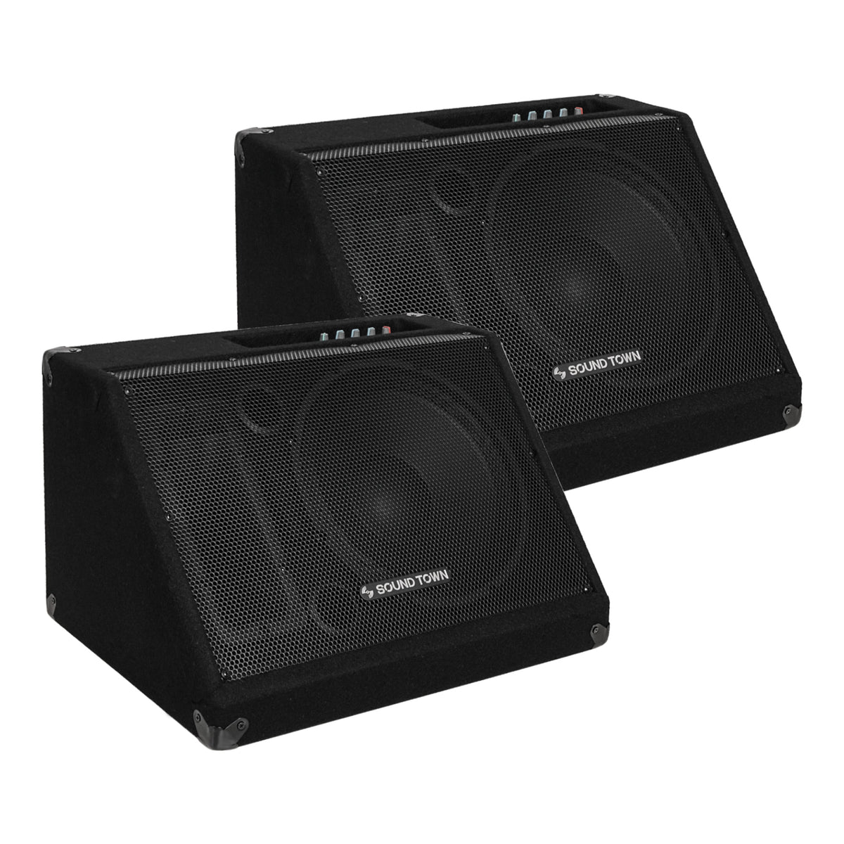 Sound Town 2-Pack 12 1000W Powered DJ Pa Stage Floor Monitor Speakers with Compression Driver for Live Sound, Bar, Church (METIS-12MPW-PAIR)