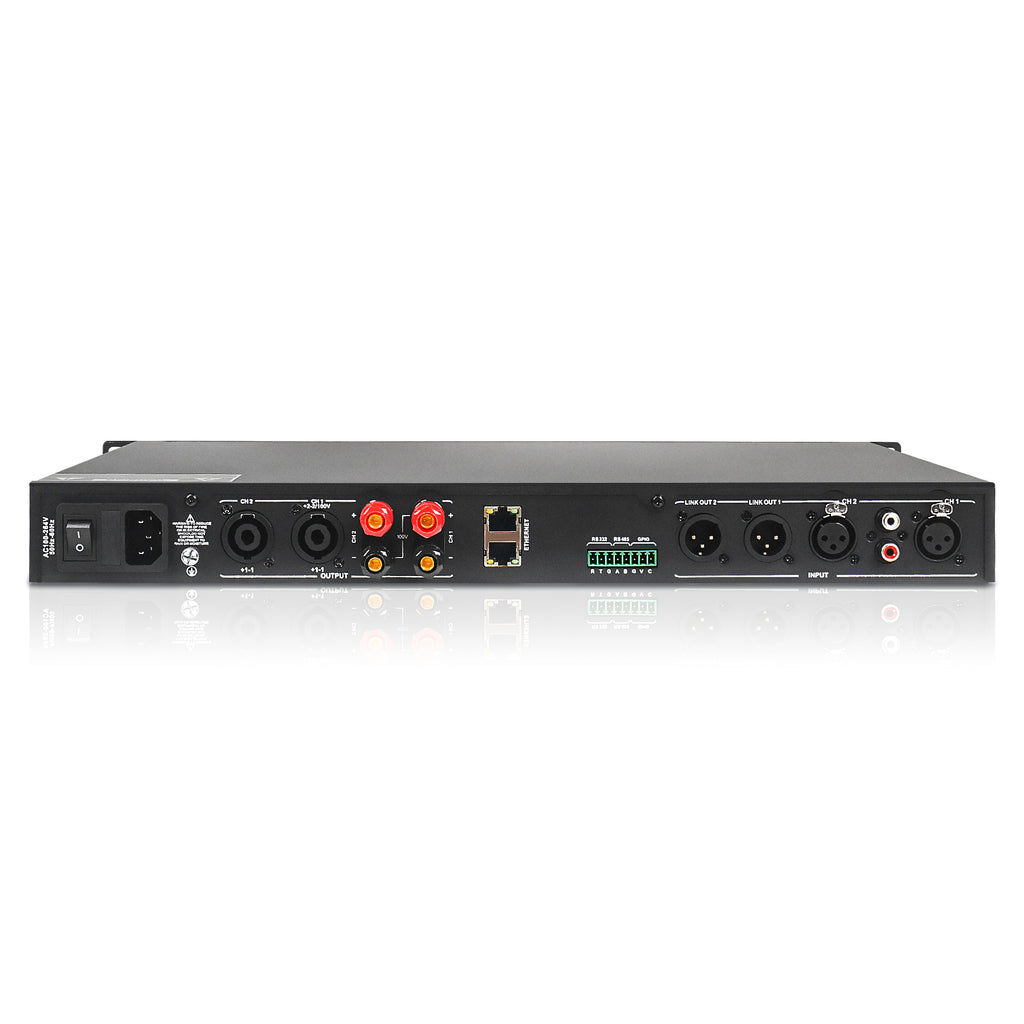 Sound Town NTA3.2DSP | MODE Audio Network 2-Channel PA/DJ Power Amplifier 2 x 450W, with DSP, FIR, Dante, PA Speaker Management with Display, Supports 70V/100V-Back