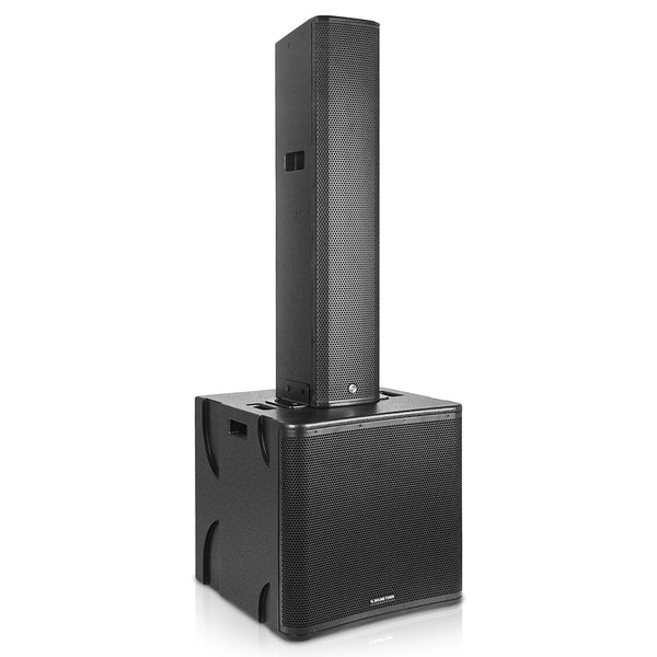 Sound Town PS-18SK12PW | CARPO Series Powered 18-inch Subwoofer and High-Power Column Line Array Speaker Set, w/ DSP, TWS Bluetooth, Birch Plywood, Black