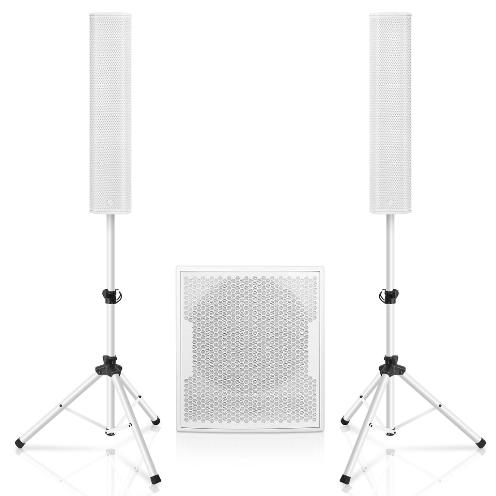 Sound Town PS-18SWP6W2.1 | CARPO Series Powered 18-inch Subwoofer and Column Line Array Speaker Set, Birch Plywood, White-Front 
