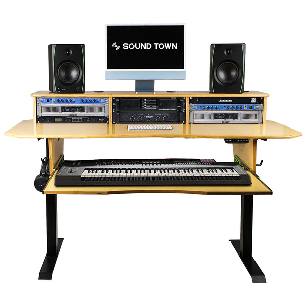 SDRK-SD1 | DIY Music Recording Studio Desk Workstation w/ Electric  Adjustable Height, 3x4U Rack/Top Shelf, Sliding Keyboard Tray, Plywood,  Golden Oak