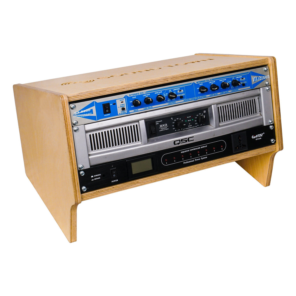Sound Town SDRK-Y4SL-R | REFURBISHED: DIY 4U Angled Desktop Turret Studio Rack with Baltic Birch Plywood, Golden Oak, Assembly Required - Audio Devices, Power Amplifier, Microphone System, Sequence Controller Display, Crossover