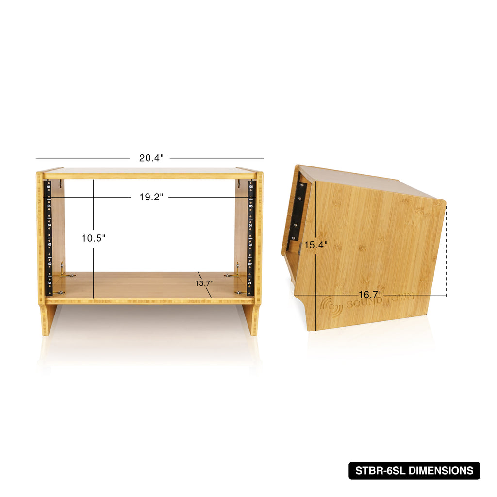 Sound Town STBR-6SL | DIY 6U Angled Desktop Turret Studio Rack, Solid Carbonized Bamboo, Assembly Required - Size and Dimensions