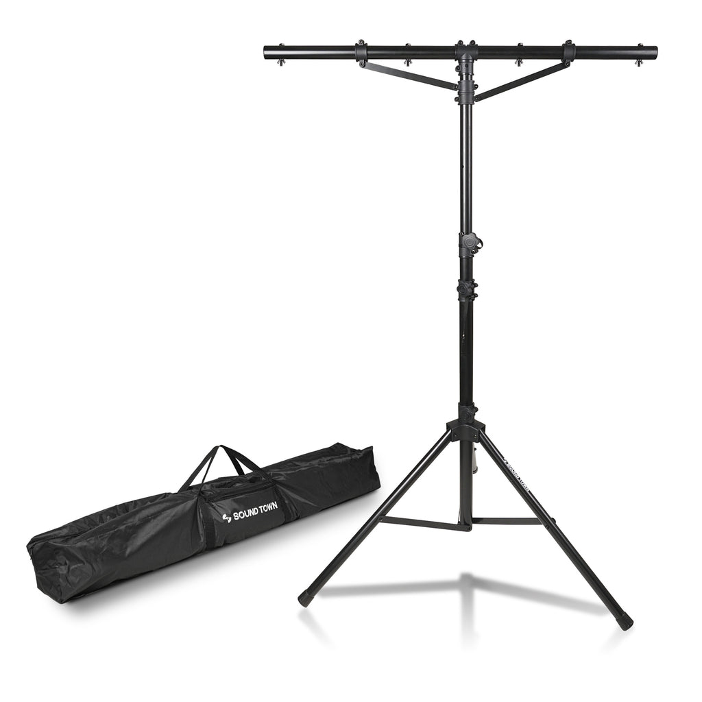 Sound Town STLS-T09-R | REFURBISHED: DJ Lighting Stand, Height Adjustable, 9 ft Tall, with T-Bar and Tripod Base - Comes with a Convenient Carry Bag for Easy Transport and Storage