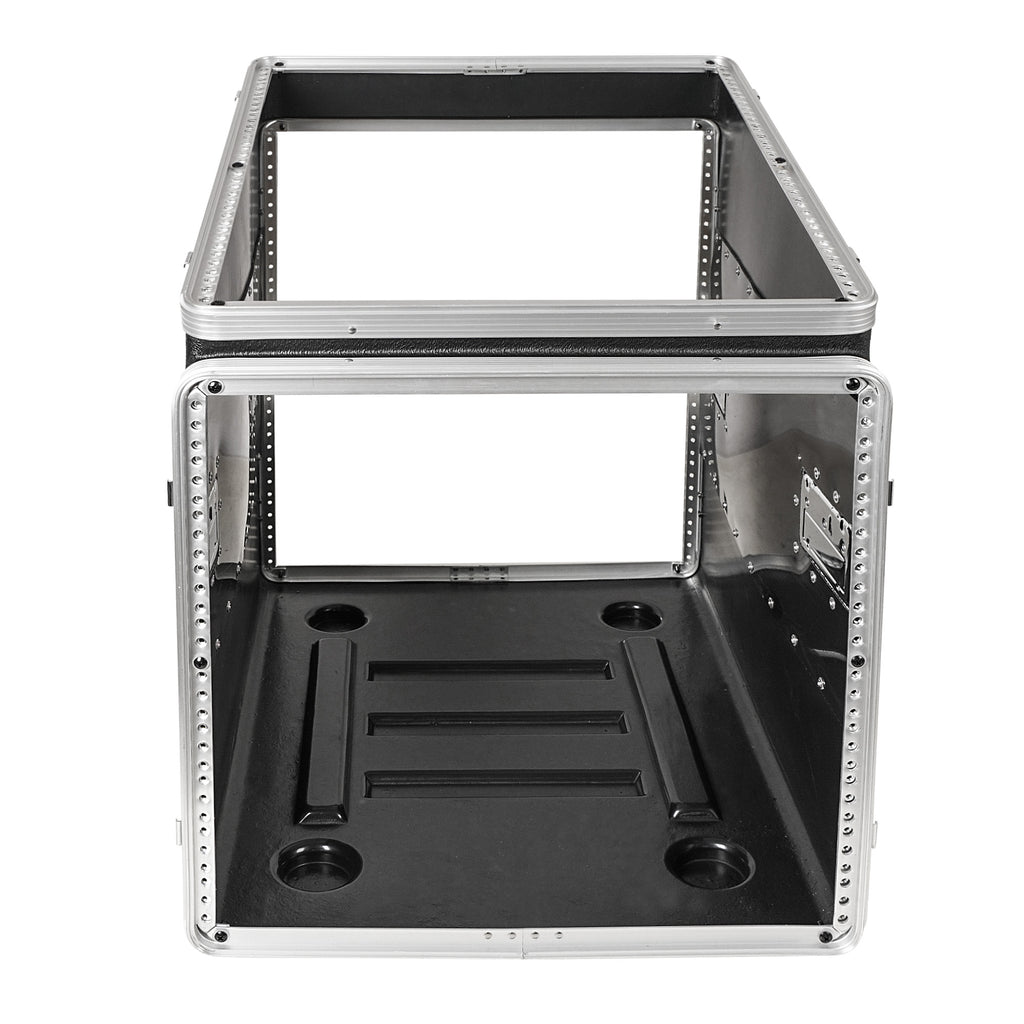 Sound Town STMR-A12X10UW | 10U Lightweight and Compact ATA ABS Rack Case, with Slant Mixer Top, Casters, 24.5" Depth, 12U Top , 10U Side Spaces-without Covers Front View