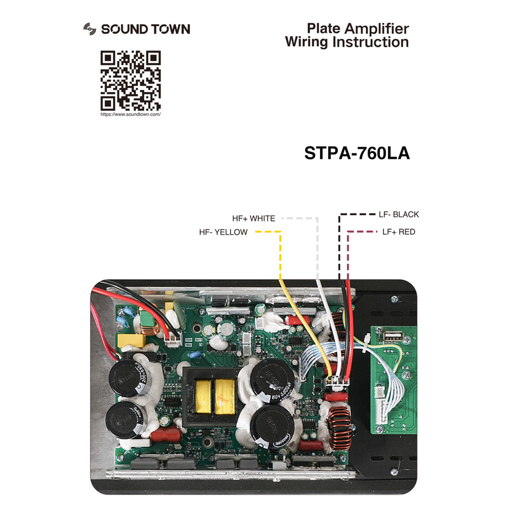 Sound Town STPA-760LA-R | REFURBISHED: Class-D Plate Amplifier 550W Continuous, with DSP, for PA DJ Speaker Cabinets and Loudspeaker - Wiring Instruction