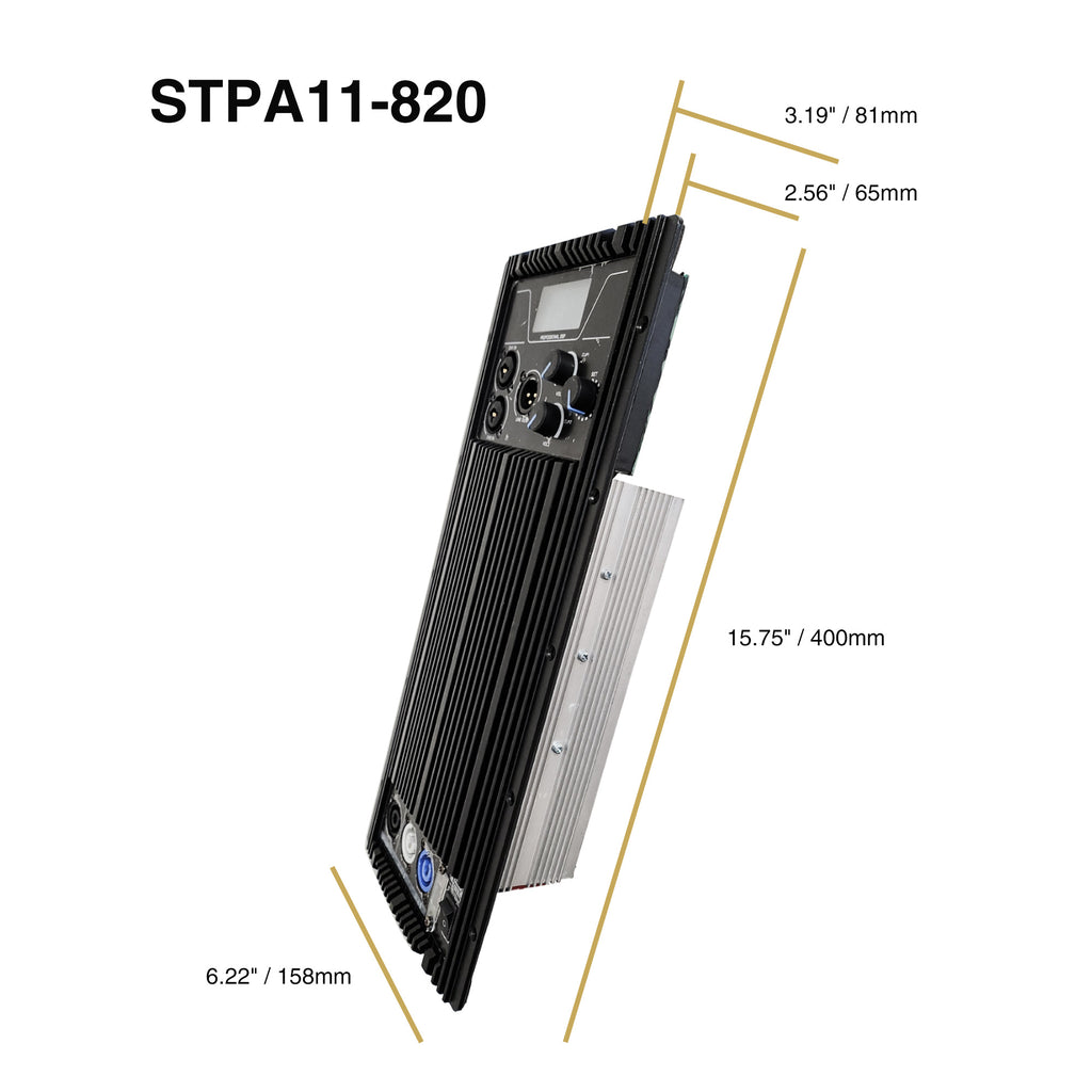 Sound Town STPA11-820-R | REFURBISHED: 2-Channel Class-D Plate Amplifier 2x600W Continuous w/ Speaker Output, DSP, for PA DJ Subwoofer Cabinets - Size and Dimensions