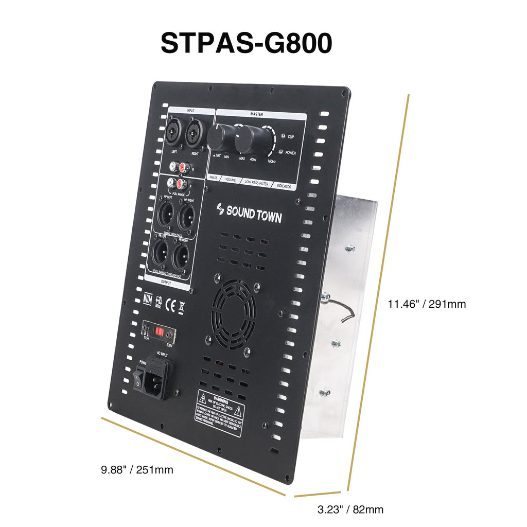Sound Town STPAS-G800-R | REFURBISHED: 700W RMS Class-D Plate Amplifier for PA DJ Subwoofer Cabinets w/ High-Pass Filter Outputs - Size and Dimensions