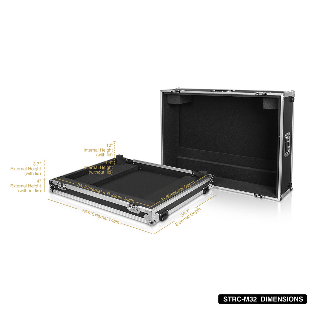 Sound Town STRC-M32-R | REFURBISHED: ATA Plywood Mixer Case with Interior Foam Protection and Built-in Wheels for Midas M32 Digital Mixer-Size and Dimensions