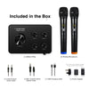 Sound Town SWM15-PRO-R | REFURBISHED: Wireless Microphone Karaoke Mixer System with HDMI ARC, Optical, AUX, Bluetooth, Selectable Frequencies - Included in the Box / Package, Accessories include 3.5mm to 3.5mm Audio Cable (Male), Min Toslink to Toslink Optical Cable, USB Charging Cable, Power Adapter, 2 Wireless Microphones, Mixer with Echo / Tone / Music Controls