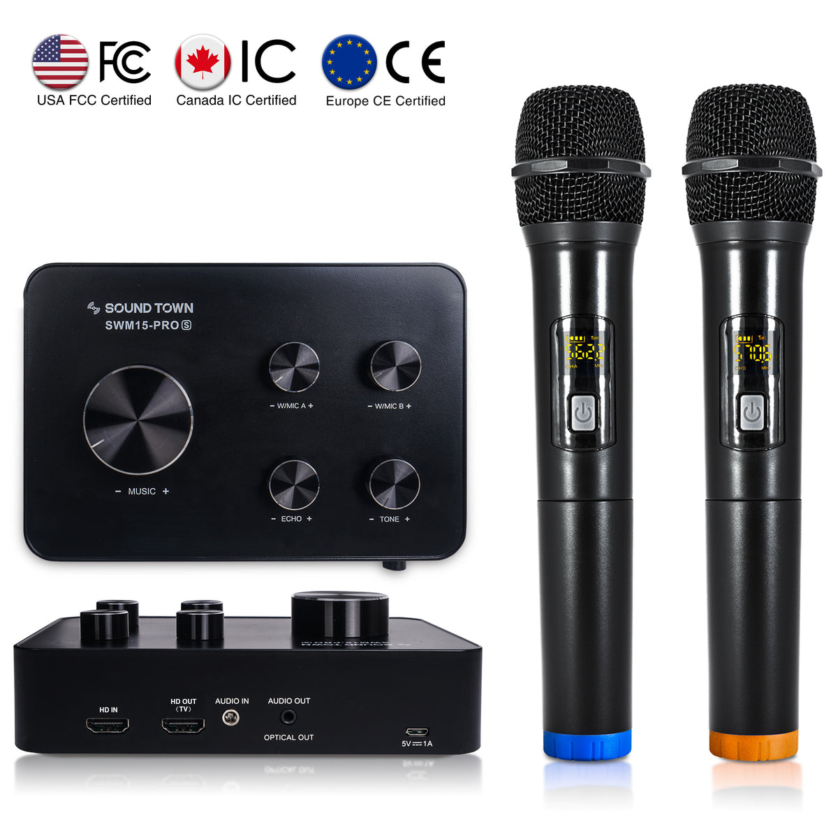 DIGITNOW! Portable Karaoke Microphone Mixer System with Dual UHF Wireless  Mic, HDMI/Optical/AUX for Smart TV, PC, KTV, Home Theater, Amplifier,  Speaker