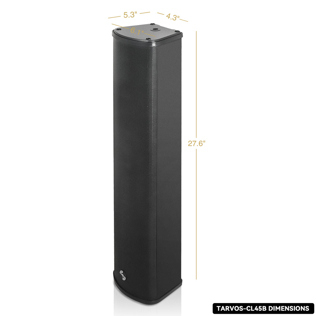 Sound Town TARVOS-CL45B | Passive 70V/100V 4x5" Weather-Resistant Column Array Speaker, w/ IP55-rated Aluminum Enclosure, for Home & Commercial, Black-Dimension