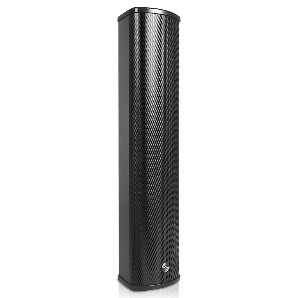 Sound Town TARVOS-CL45B | Passive 70V/100V 4x5" Weather-Resistant Column Array Speaker, w/ IP55-rated Aluminum Enclosure, for Home & Commercial, Black-Right Angle