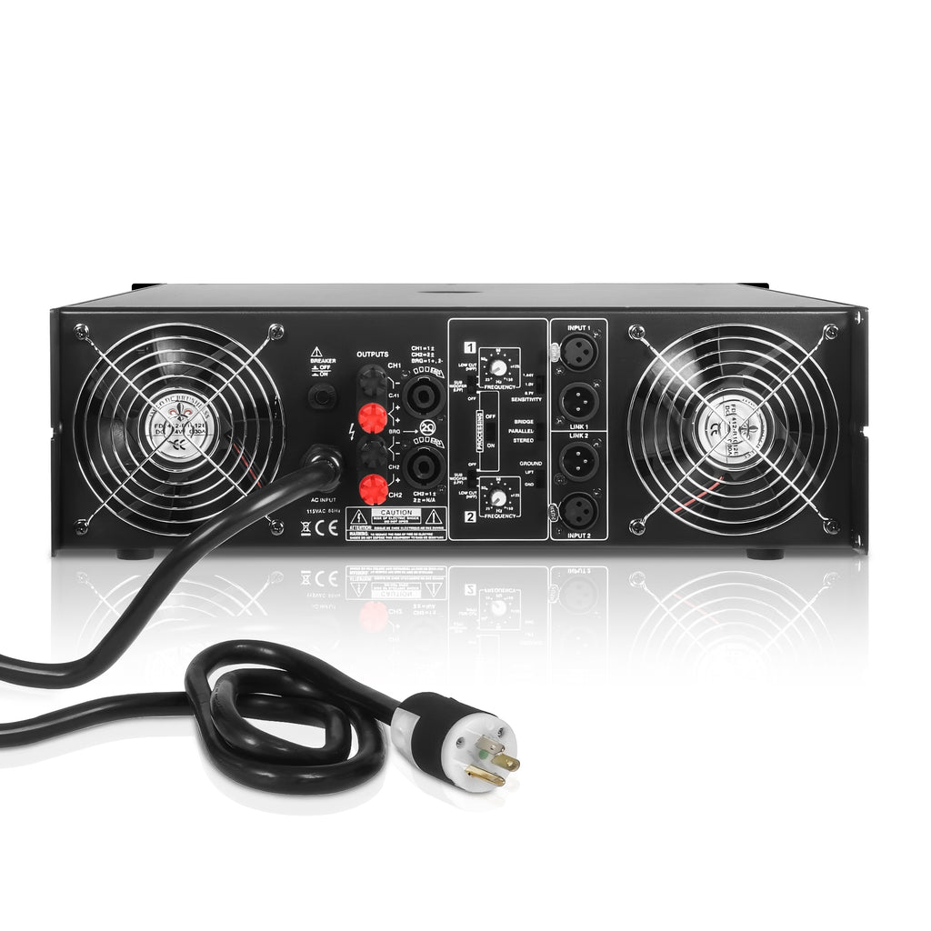 Sound Town TDI-3202 | Mode Audio High-Power Density Class-TD 2-Channel PA/DJ Power Amplifier, 2 x 3200W RMS at 4-ohm, with LPF, HPF, Bass Boost - Back Panel