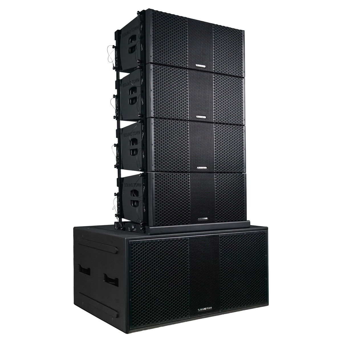 ZETHUS-218S208X4 | ZETHUS Series Line Array System with One Dual 18-inch  Bi-Amp Subwoofer, Four Compact Dual 8-inch PA Speakers, One Stack Adapter,  