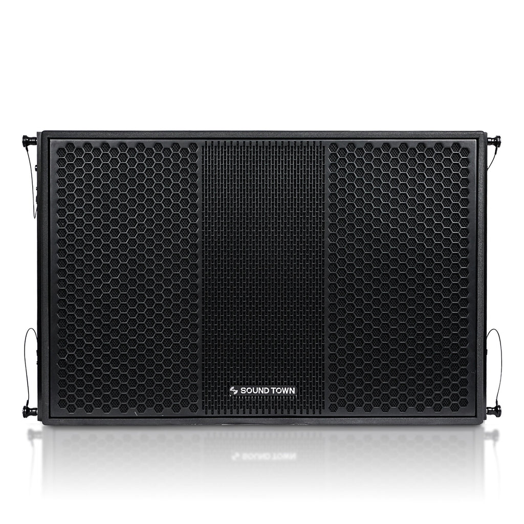 Sound Town ZS-118SP210BP4C | ZETHUS Series 18” 1600W Powered Line Array Subwoofer with DSP, Black - Front Panel