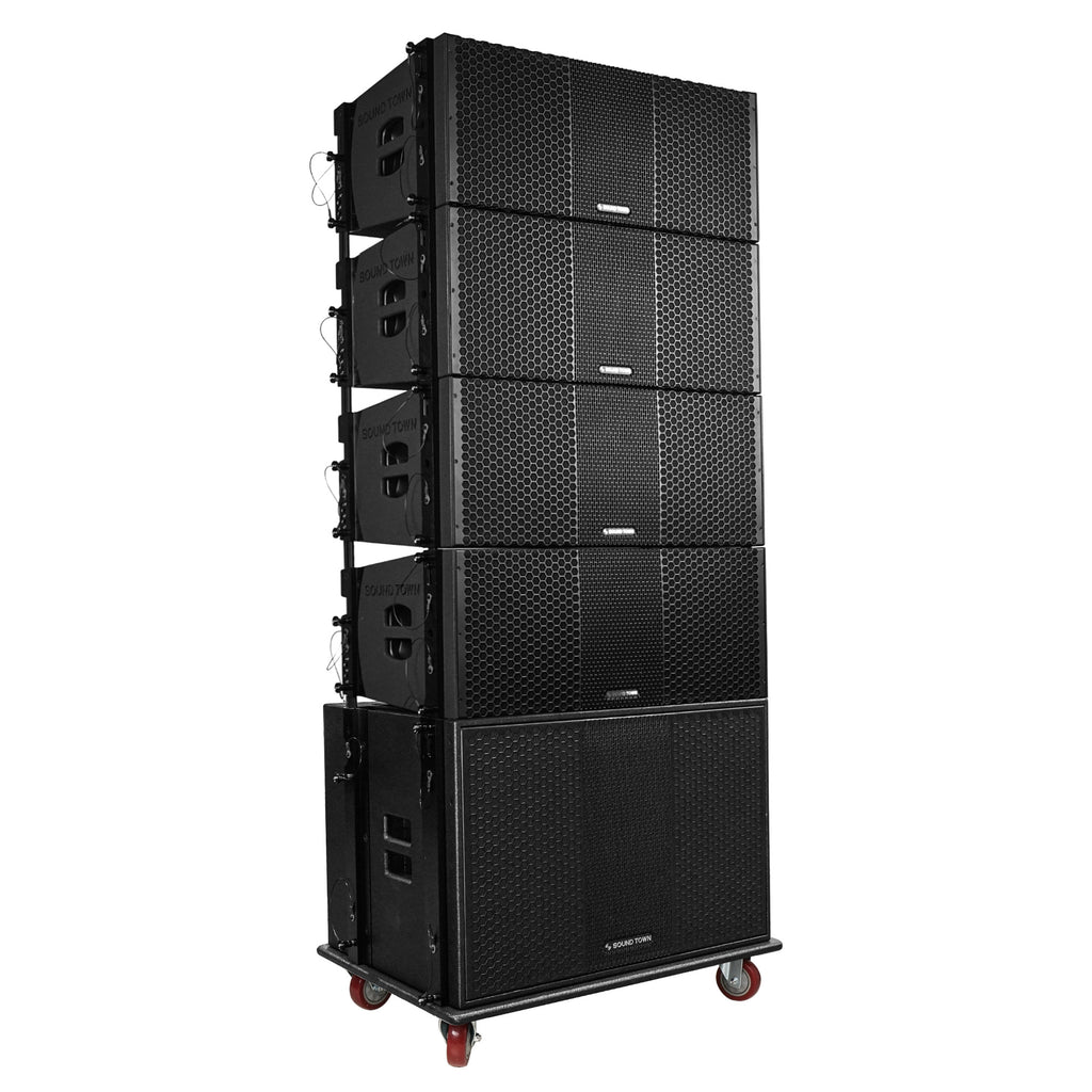 ZS-118SP210BP4C | ZETHUS Series Powered Line Array Set with 18-inch Line  Array Subwoofer, 4x Dual 10-inch Line Array Speakers, Caster Board, Black