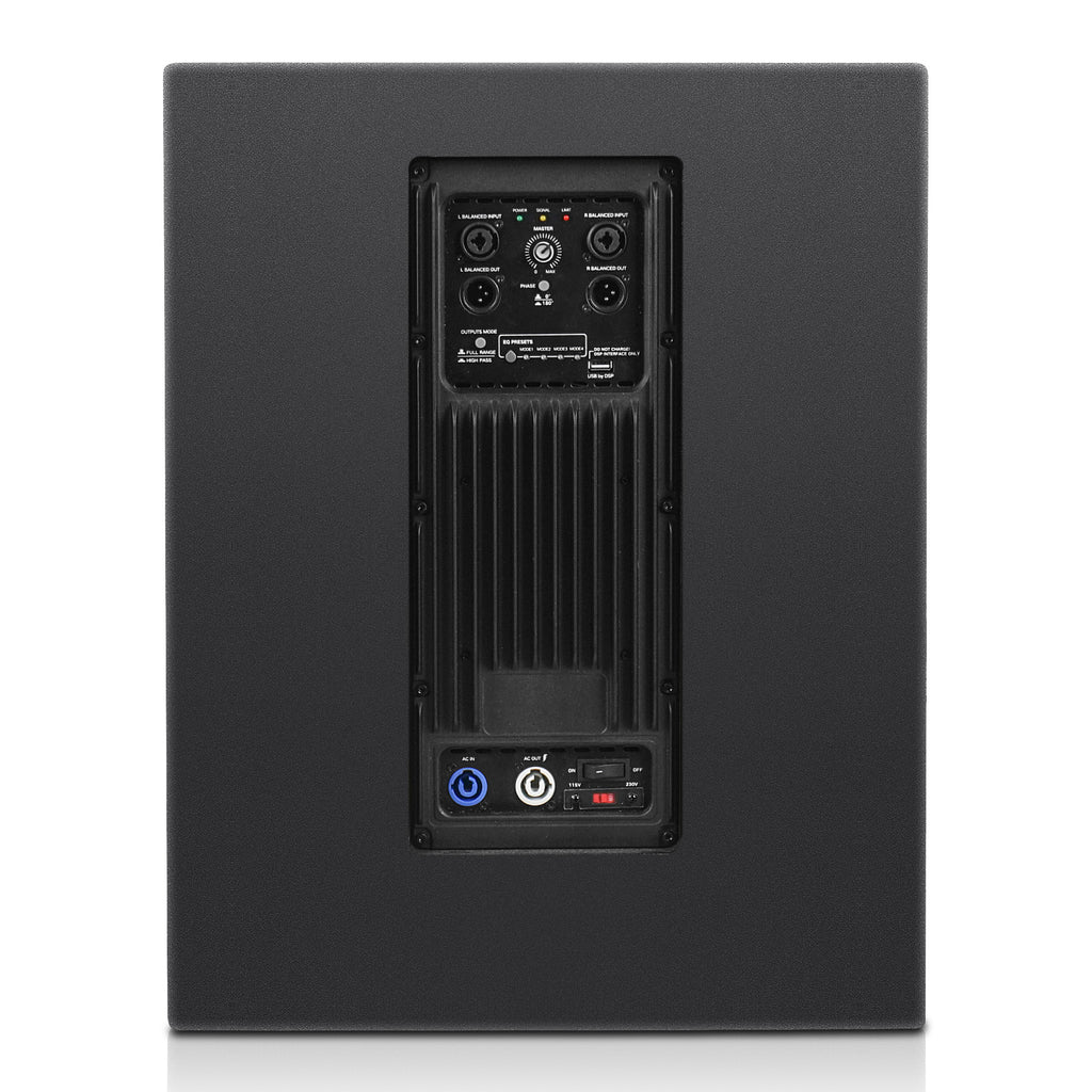 Sound Town ZS-M115SM3PWX4 | ZETHUS Series 1400W Powered Line Array Subwoofer, with Class-D amp, DSP, LPF, Black for Live Sound, Stage, Clubs, Churches and Schools - Back Panel