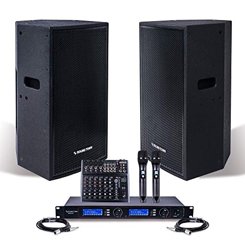 PA System Set: 12 Powered Speakers, Microphone, Mixer and Cables
