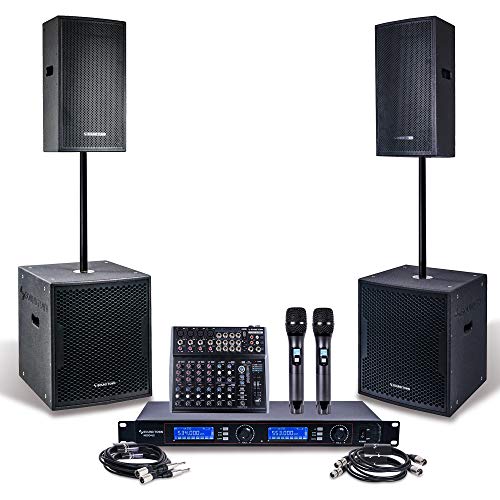 PA System Set: 12 Speakers, Amplifier, Mini Mixer, Microphone System,  Cables (METIS112-SWM10-NIX-S1) – Sound Town