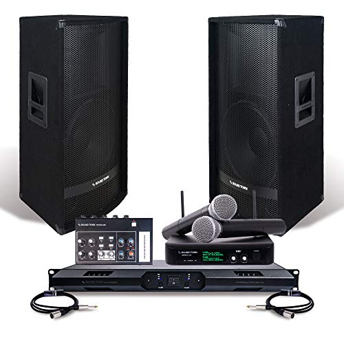 PA System Set: Full-Range Speakers, Class-D Amplifier, Wireless Mini Mixer and Cables – Sound Town
