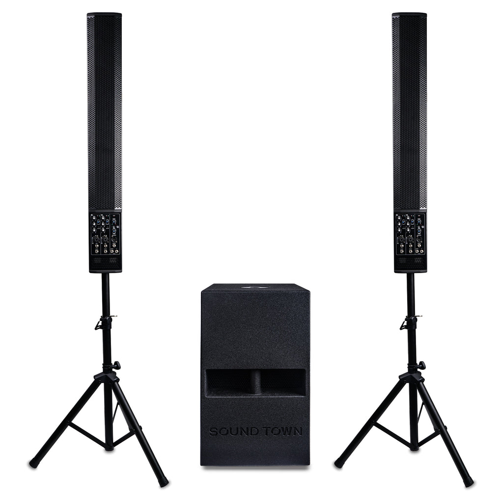 PA System: Powered 5" Column Speakers with 12” Subwoofer – Town