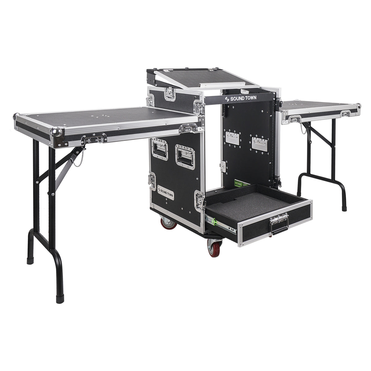 MR-DR14UT2 | 14U PA DJ Pro Audio Rack/Road ATA Case w/ 2U Drawer, 11U Slant  Mixer Top, Two DJ Work Tables, Casters, Pro Tour Grade