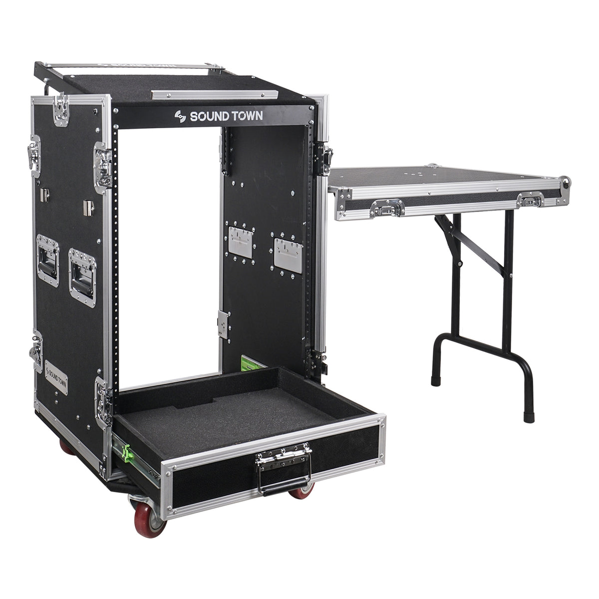 MR-DR16UT | 16U PA DJ Pro Audio Rack/Road ATA Case w/ 2U Drawer, 11U Slant  Mixer Top, DJ Work Table, Casters, Pro Tour Grade