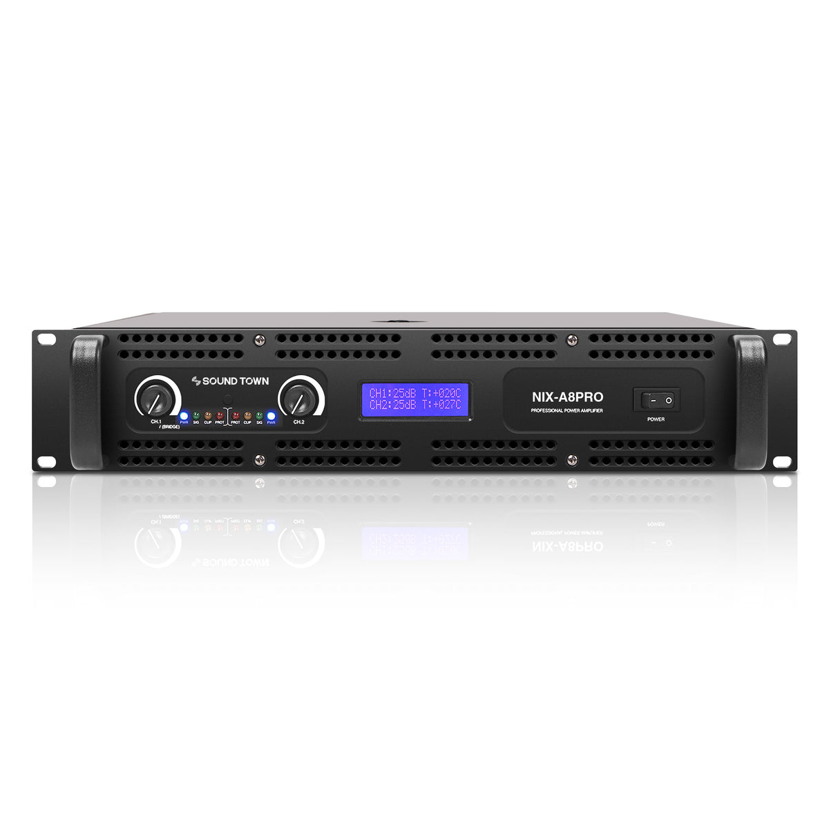 NIX-A8PRO | 2-Channel 1800W Rack Mountable Professional Power Amplifier  with Low Pass Filter, LCD Display