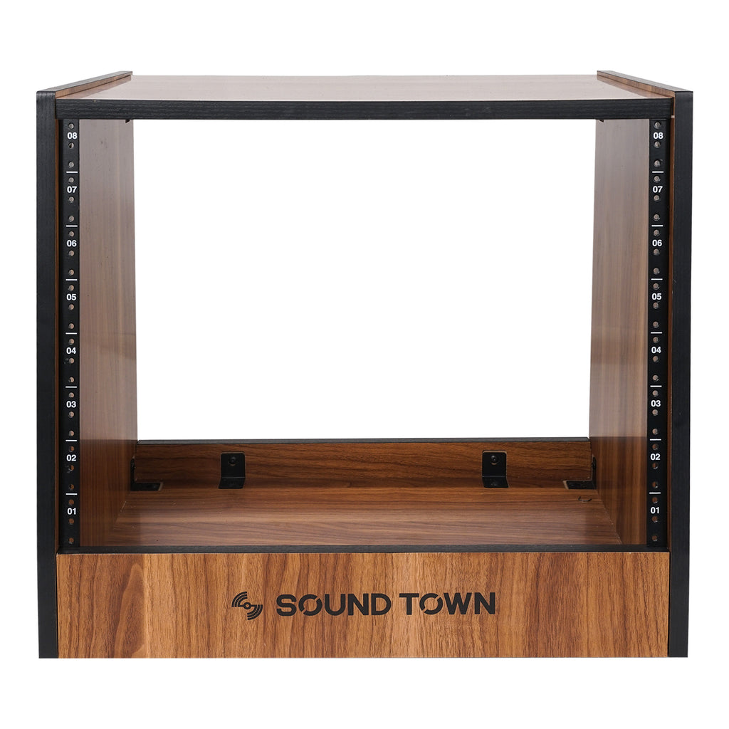 Sound Town SDRK-8WN 8U (8-Space) DIY Recording Studio Equipment Rack with Furniture Grade Walnut Laminate for Audio Gear & Home Recording Studio