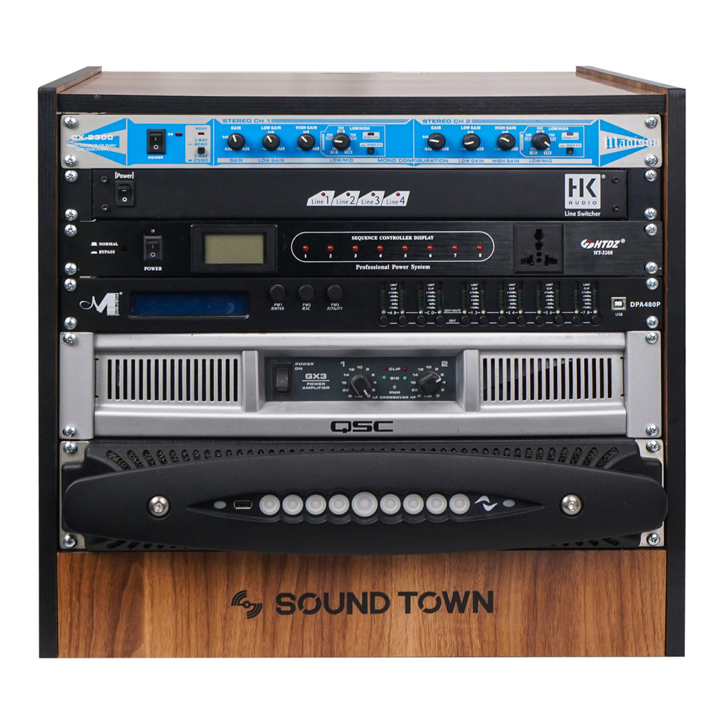Sound Town SDRK-8WN 8U (8-Space) DIY Recording Studio Equipment Rack with Furniture Grade Walnut Laminate for Crossover, Line Switcher, Sequence Controller, Display, Power Amplifier