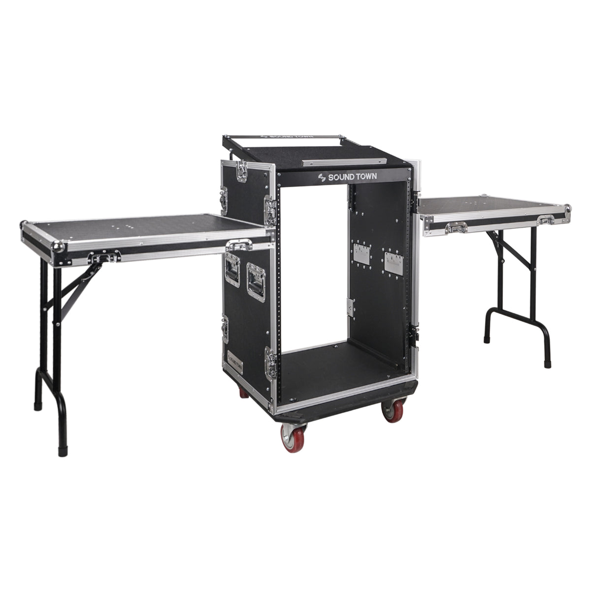 STMR-16UWT2 | 16U Rack Case w/ 11U Top, Two DJ Work Tables, Mixer