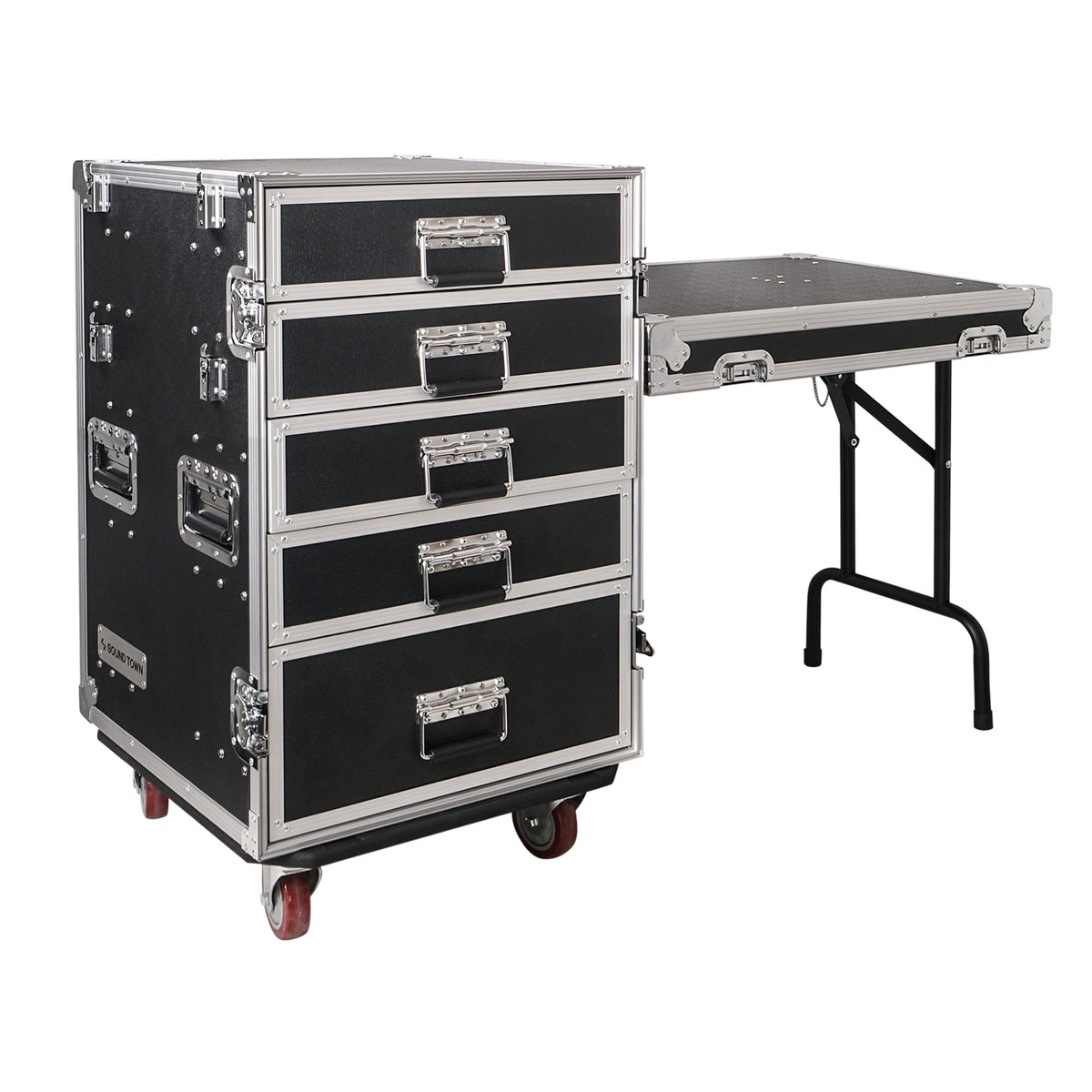 STRC-PROWT5D | 5-Drawer Customizable Stage and Studio Utility Equipment  Workstation Storage Road Case with Table, 1/2